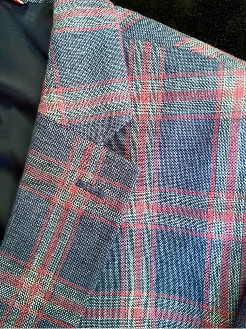 Tommy Hilfiger Linen Navy Plaid Blazer with Red Windowpane